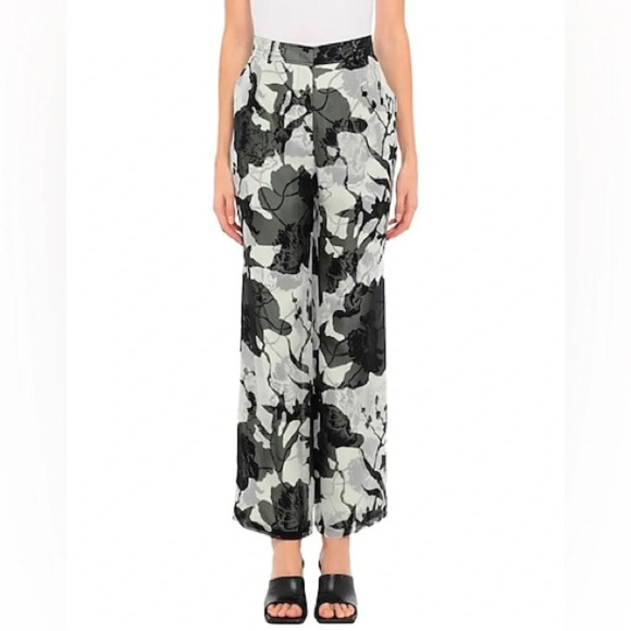 NWT Salvatore Ferragamo Silk Chiffon & Silk Twill Layer Pants Green 42 (6)